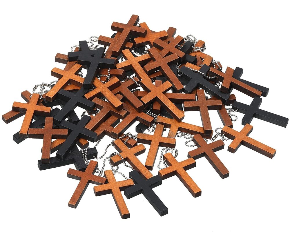 1257 75 Pcs 3 Colors Wood Cross Charms Mini Pendant with Chains Natural